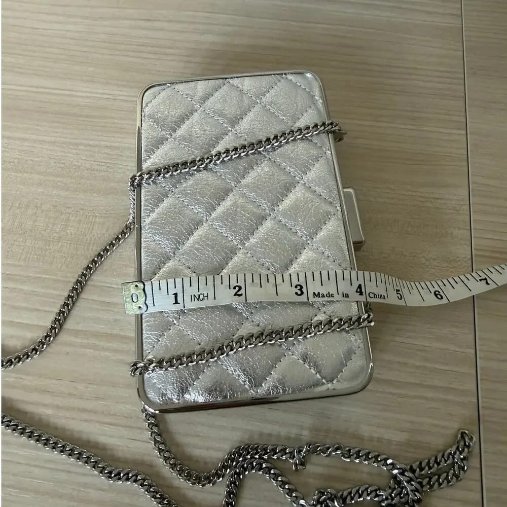 Michael Kors Elsie Silver Quilted Leather Box Clutch Chain Bag